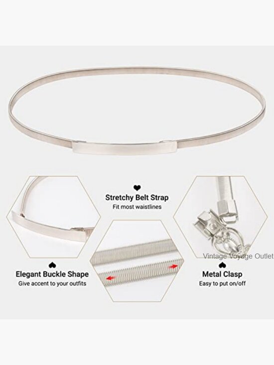 Skinny Metal Cinch Belt Adjustable Waist Belt Elastic Hook Fastening main image 5